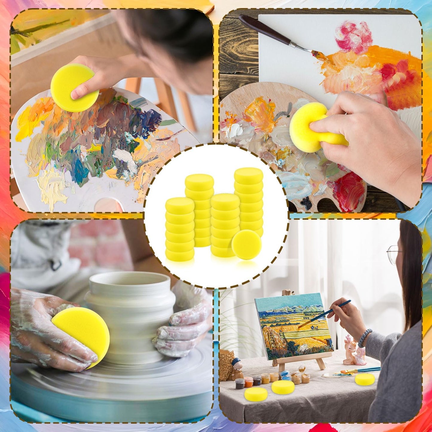27 Pack Round Painting Sponge, 2.9 Inch Pottery Sponges, Yellow Synthetic Artist Sponges, Clay Sponge for Art Crafts, Pottery Making, Ceramic Decoration, DIY Projects and Daily Use