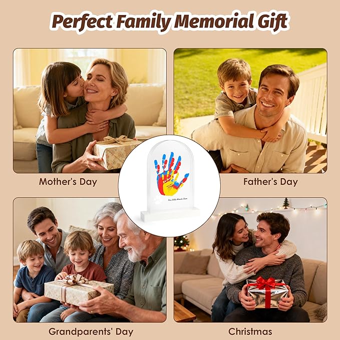 Family Handprint Kit, DIY Baby Hand and Footprint Handmade Keepsake Kit, Family Gifts with 5 Non-Toxic Baby-Safe Paint, Ideas Gift for New Parents, Father's Day, Mother's Day (4 Pages Acrylic Boards)