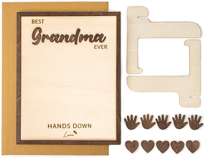 Best Grandma Ever DIY Hands Down Sign Wooden Handprint Frame DIY Gifts, Mother's Day Personalized Gifts for Mom Grandma from Daughter, Son, Kids, Family Memories Sign with Kids Names, Custom Birthday Gift for Mom
