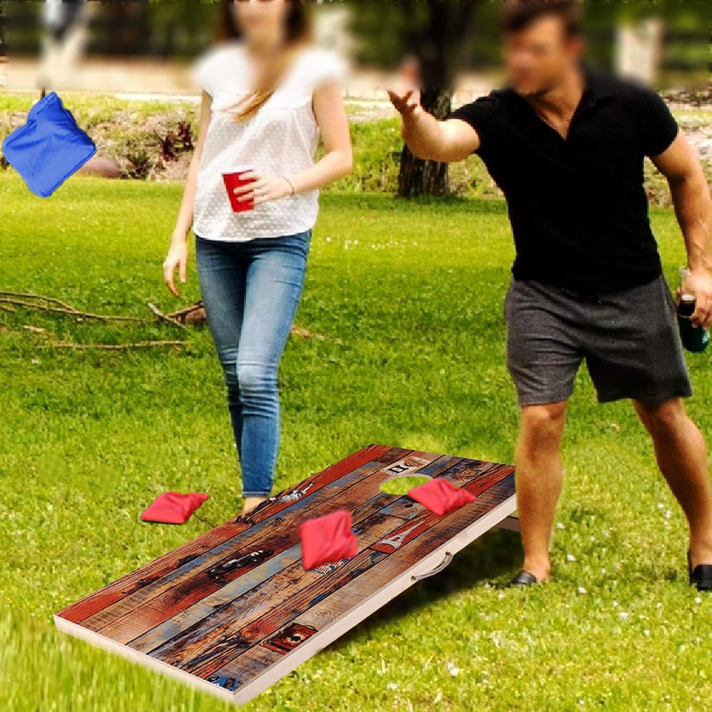 Solid Wood Vintage Cornhole Game Set, Two 4'x2'Cornhole Boards, 8 Cornhole Bags for Indoor and Outdoor Toss Games Competitions, Tournaments