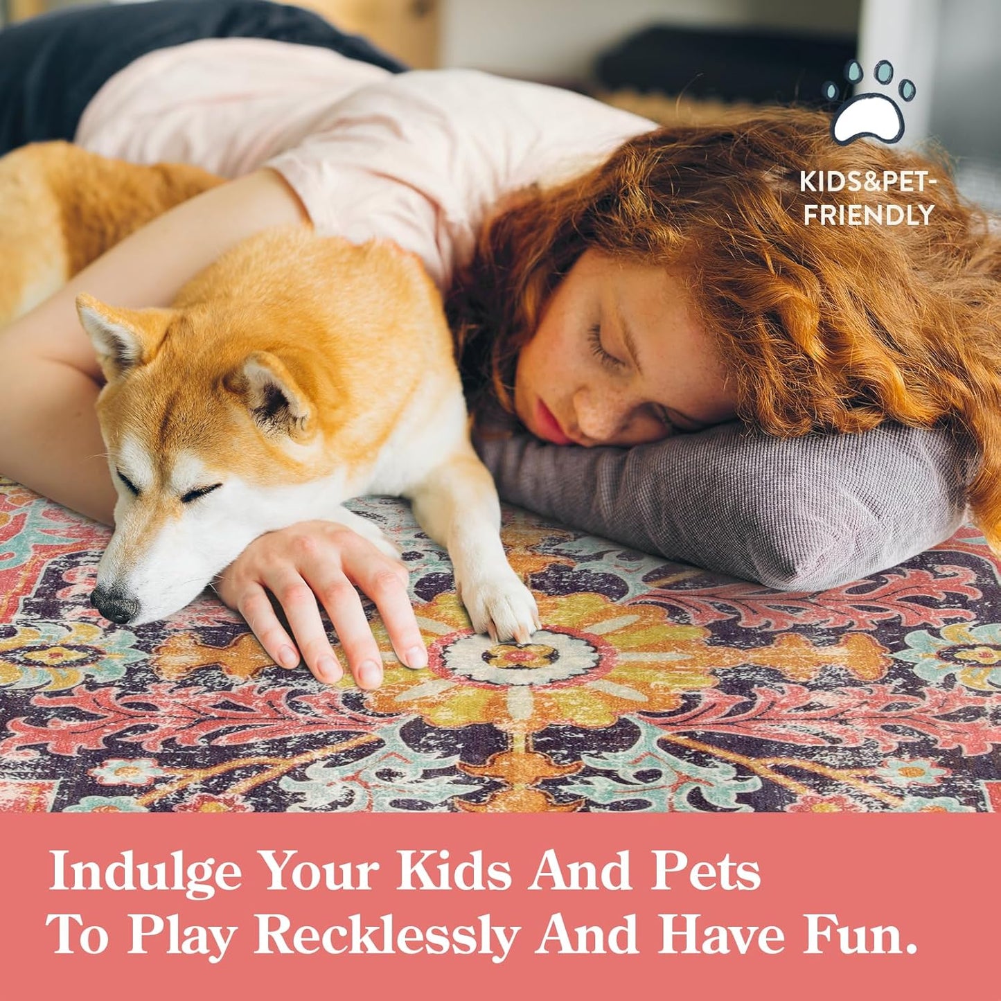 Lahome Bohemian Floral Medallion Round Rug - 4Ft Hot Pink Soft Round Area Rug Bedroom Kitchen Mat, Turkish Washable Indoor Floor Accent Bathroom Carpet for Nursery Living Room Home Office Hallway