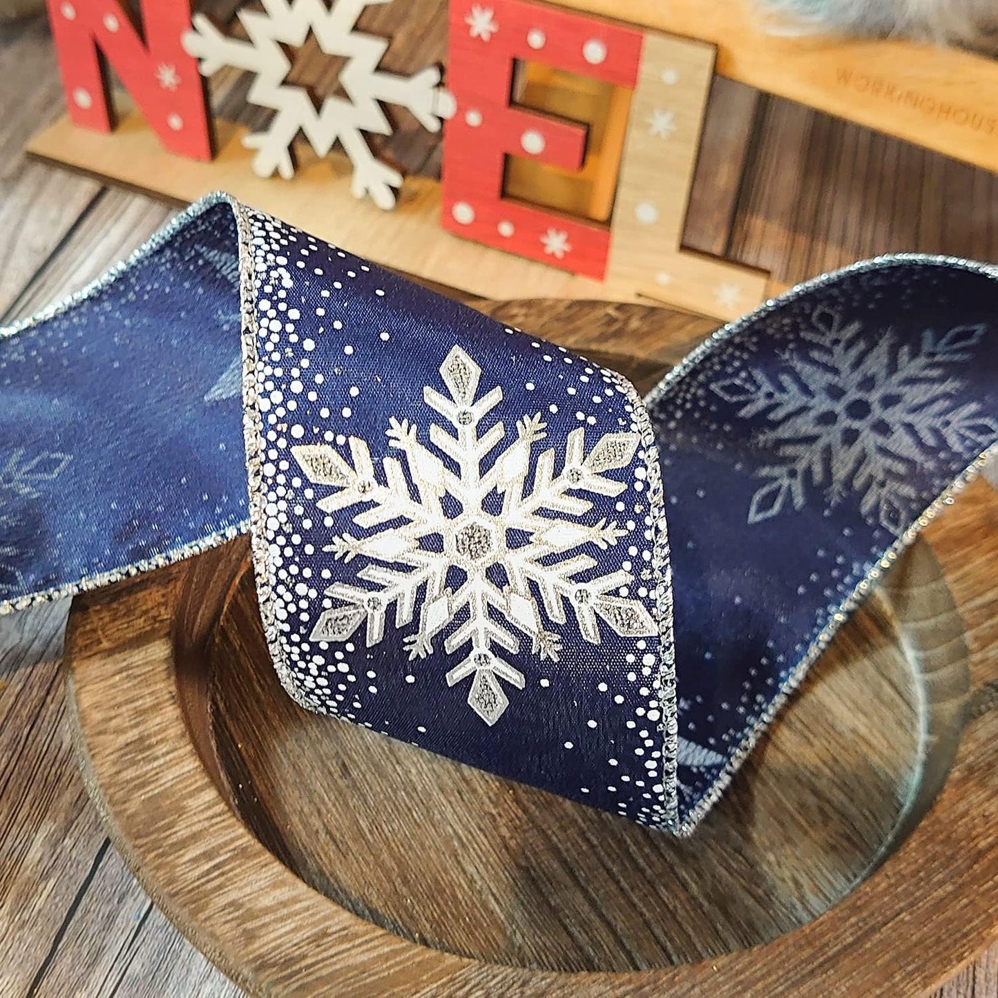 CT CRAFT LLC Navy Satin with Silver Snowflake Wired Ribbon 2.5 Inch x 10 Yards for Christmas Home Decor Tree Topper Bow Gift Wrapping DIY Crafts Wreath Garland - Crafty Corner