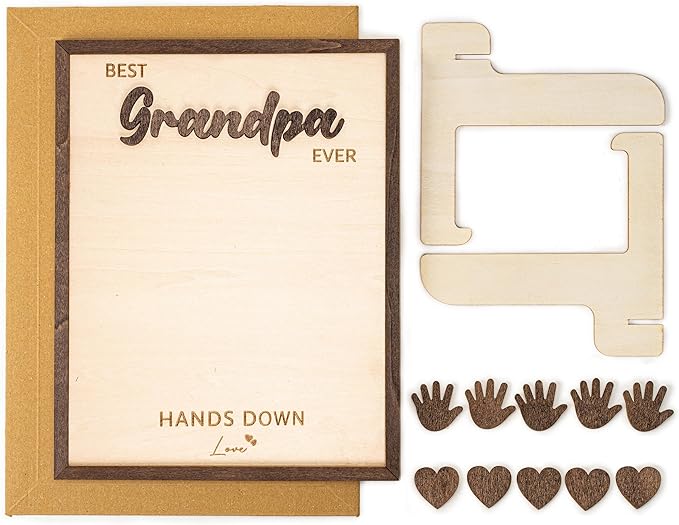 Best Grandpa Ever Hands Down Sign Wooden Handprint Frame DIY Gifts, Fathers Day Personalized Gifts From Daughter, Son, Kids - Fathers Day Handprint Gift, Custom Birthday Gift for New Dad, Grandpa
