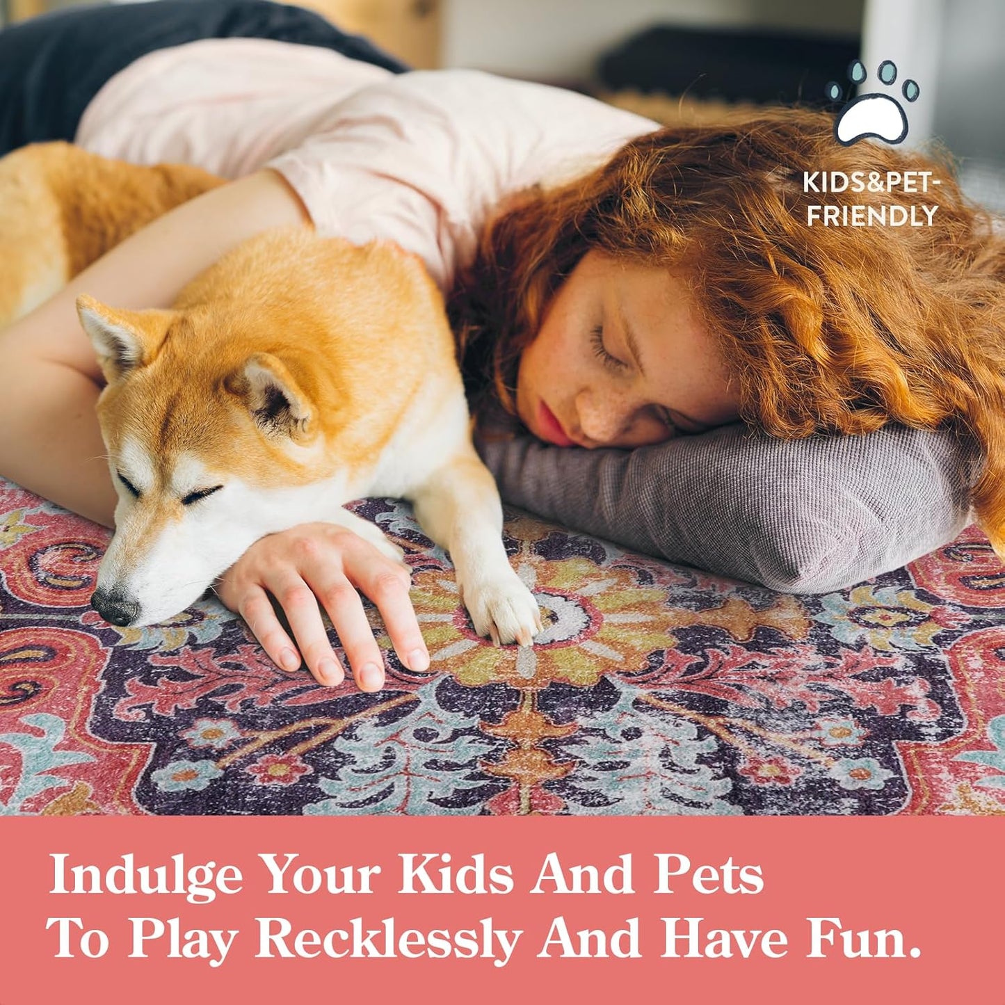 Lahome Bohemian Floral Medallion Runner Rug - 2x6 Hot Pink Hallway Runner Laundry Mat, Machine Washable Non-Slip Soft Indoor Carpet for Bathroom Bedside Basement Camper Home Decor, Fuchsia/Multi