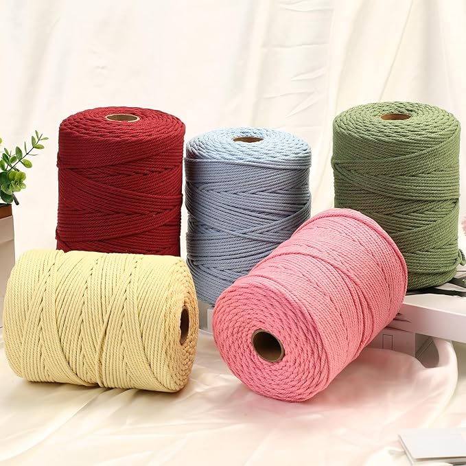 Macrame Cord 4mm x 328yards Natural Macrame Cotton Rope Colored Macrame Rope Soft Cotton Cord Macrame Supplies Craft Rope Macrame Yarn for Plant Hanger Wall Hanger Dreamcatcher(Wine Red)