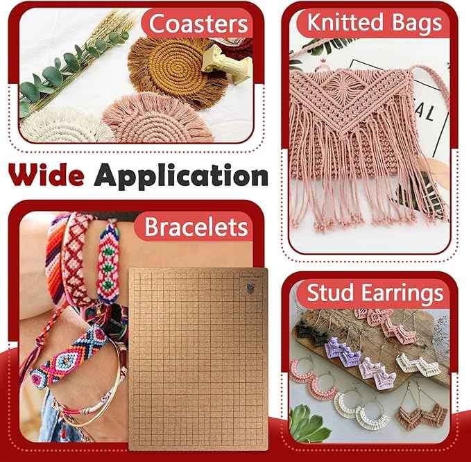 12×16 Inch Macrame Board and Pins Kit, Double Sided Grids Handmade Braiding Macrame Board with Instructions - Perfect Macrame Tools and Supplies for Bracelet Creating, Knotting Creations