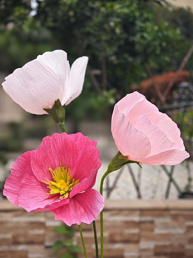 Pink Crepe Paper Poppy Bouquet Making Kit 24 pcs DIY Craft Set for Home Decor & Events Complete Craft Materials for Floral Art