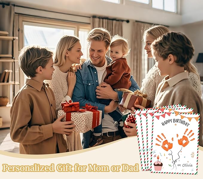 NZSXU Happy Birthday Handprint Keepsake Gifts, 10 Bulk DIY Handprint Funny Birthday Cards for Women & Men, Family Handprint Kit, Birthday Games for Party Activity Decorations Celebration Ideas
