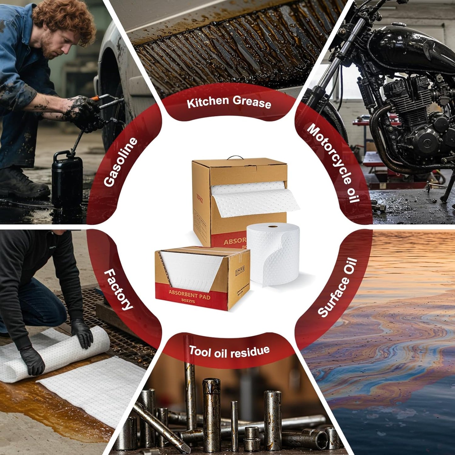 Oil Absorbent Pads | 16"x20" Oil-Only Spill Mat 100-Pack | Industrial Spill Control for Oil & Fuel(32 Gal/Box) | Repels Water Absorbing Sheets