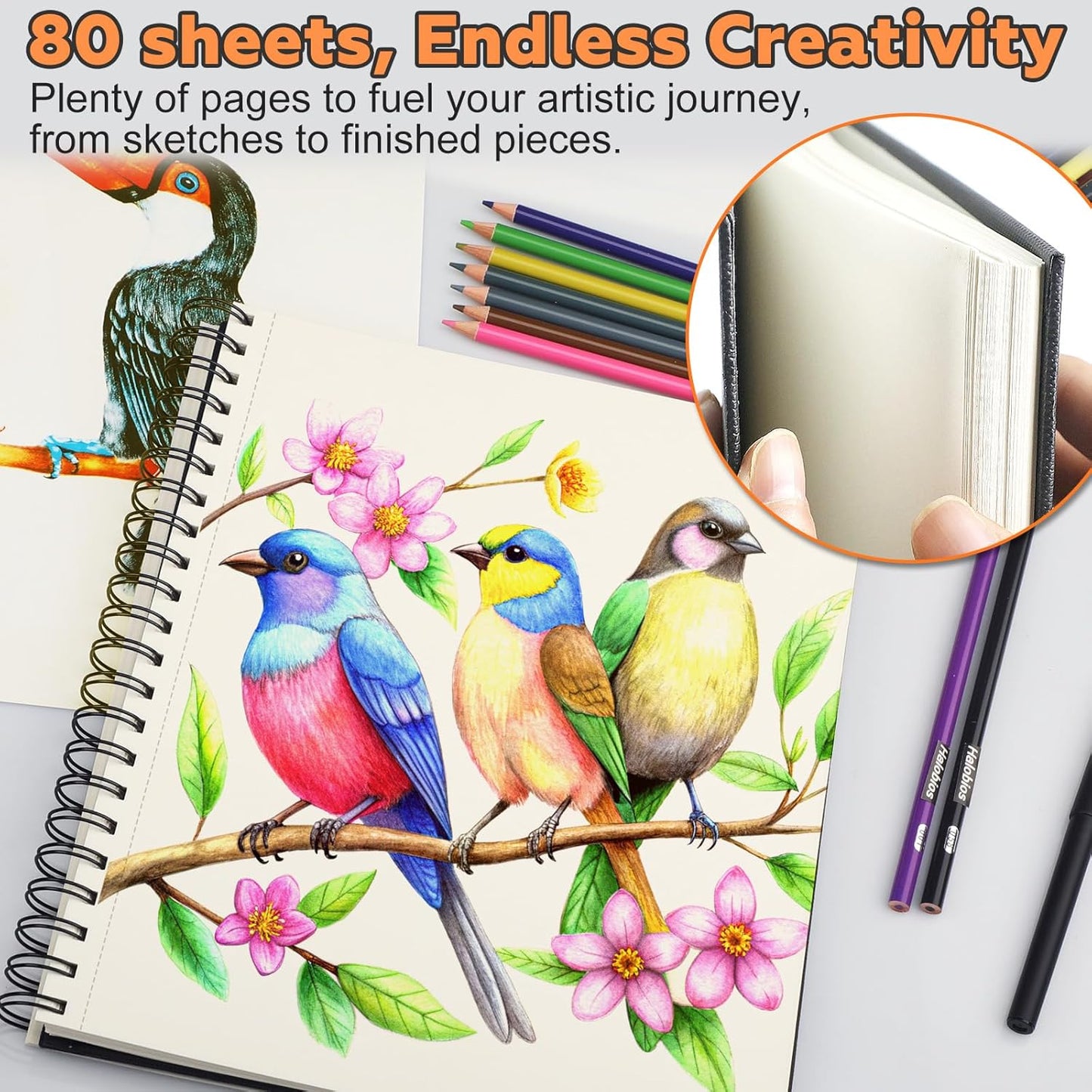 9" x 11" Sketch Book,1 Pack 80-Sheets (68lb/100gsm),Double-Sided Hardbound Sketchbook, Spiral Bound,Acid Free Paper Painting Drawing Writing Sketching Pad for Kids Adult Teens Girls Boys - Crafty Corner