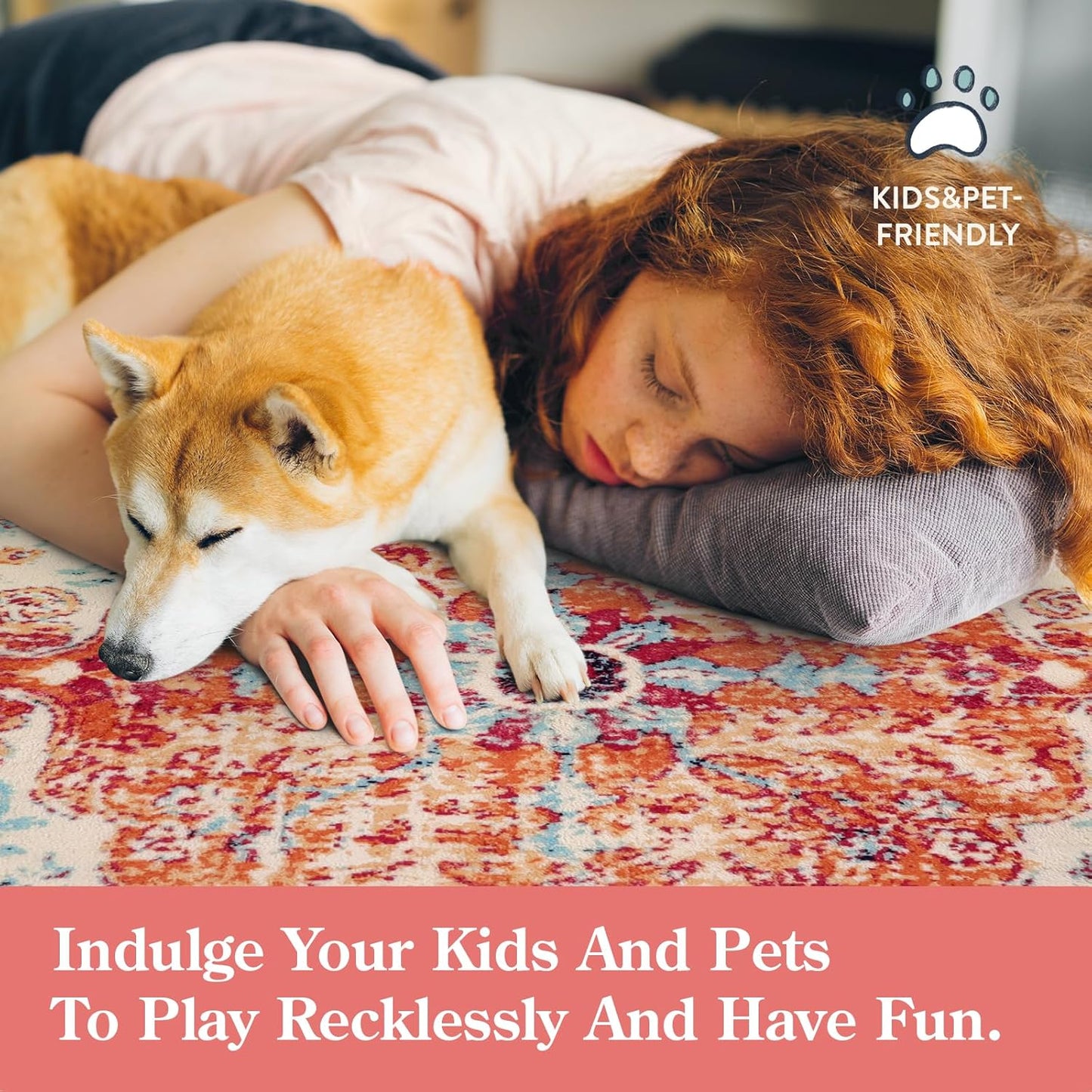 Lahome Bohemian Floral Medallion Round Rug - 3Ft Oriental Distressed Small Round Area Rug Vintage Washable Entryway Foyer Mat Non-Slip Non-Shedding Low-Pile Sofa Bathroom Carpet, Orange/Multi