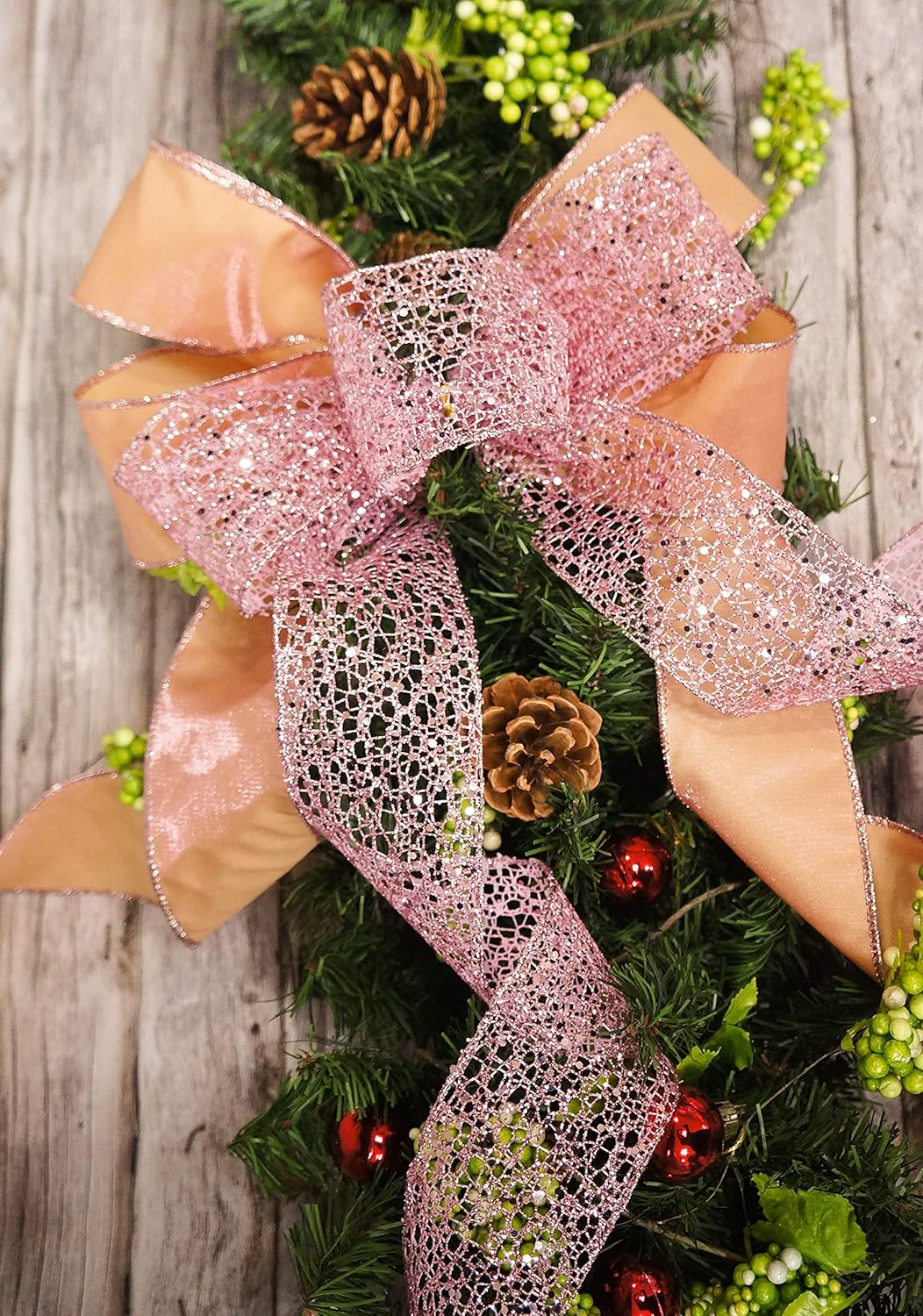 CT CRAFT LLC Sparkling Glitter Mesh Wired Ribbon 2.5" x 10 Yards Rose Gold for Christmas Home Decor Bow Gift Wrapping DIY Crafts Wreath - Crafty Corner