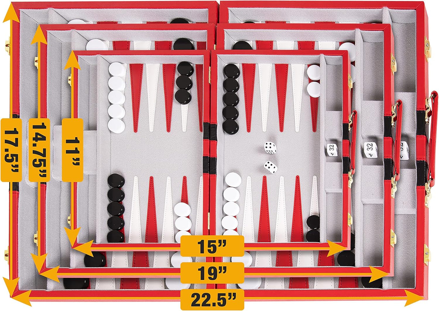 Backgammon Sets for Adults with Premium Leather Case | Classic Travel Backgammon Set for Adults and Kids with Strategy & Guide | 11 Inches | Small | Red