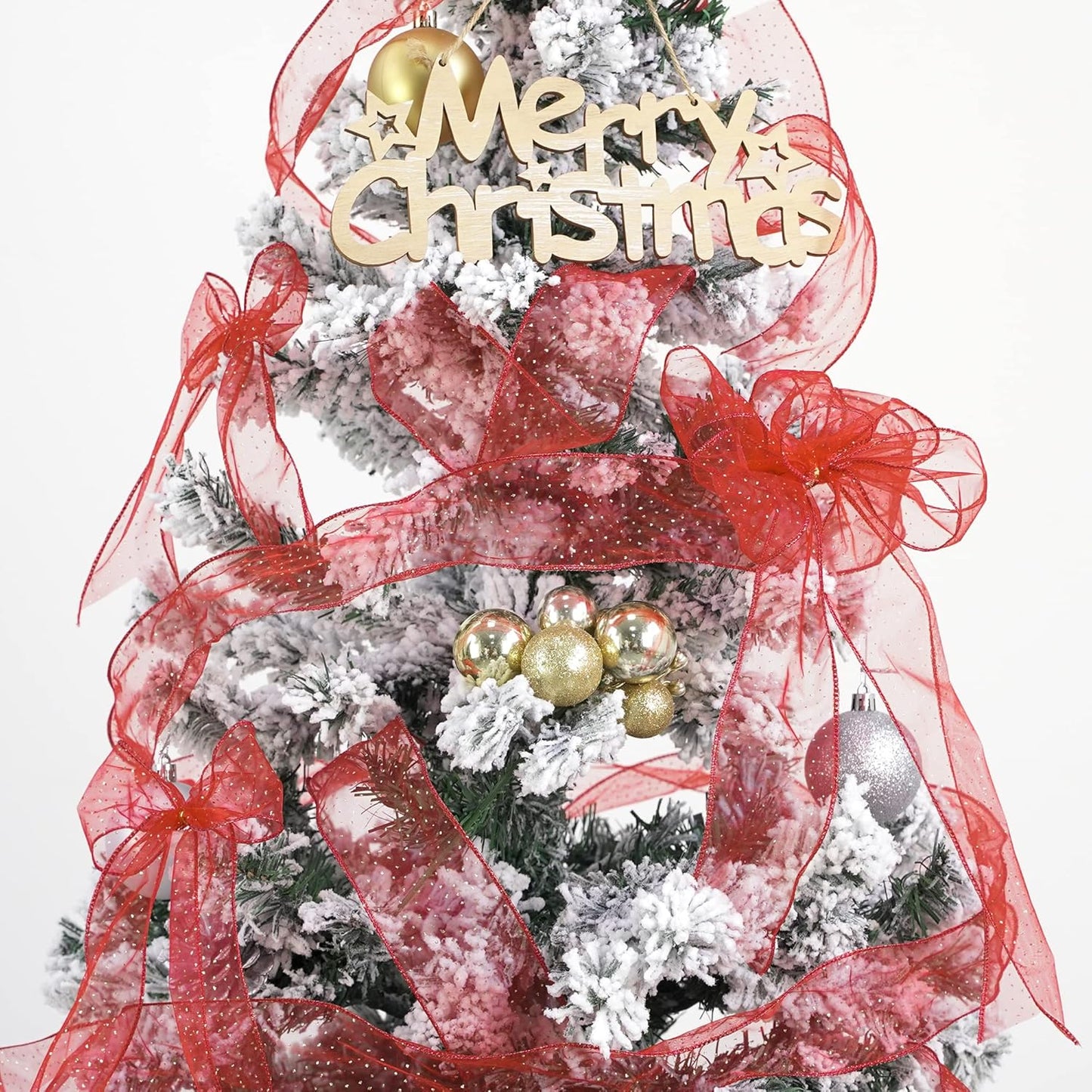 MEEDEE Red Gold Wired Ribbon - 2.5 Inch Sheer Ribbon with Gold Glitter Polka Dots for Christmas Tree, Wreath and Bow Making - Crafty Corner