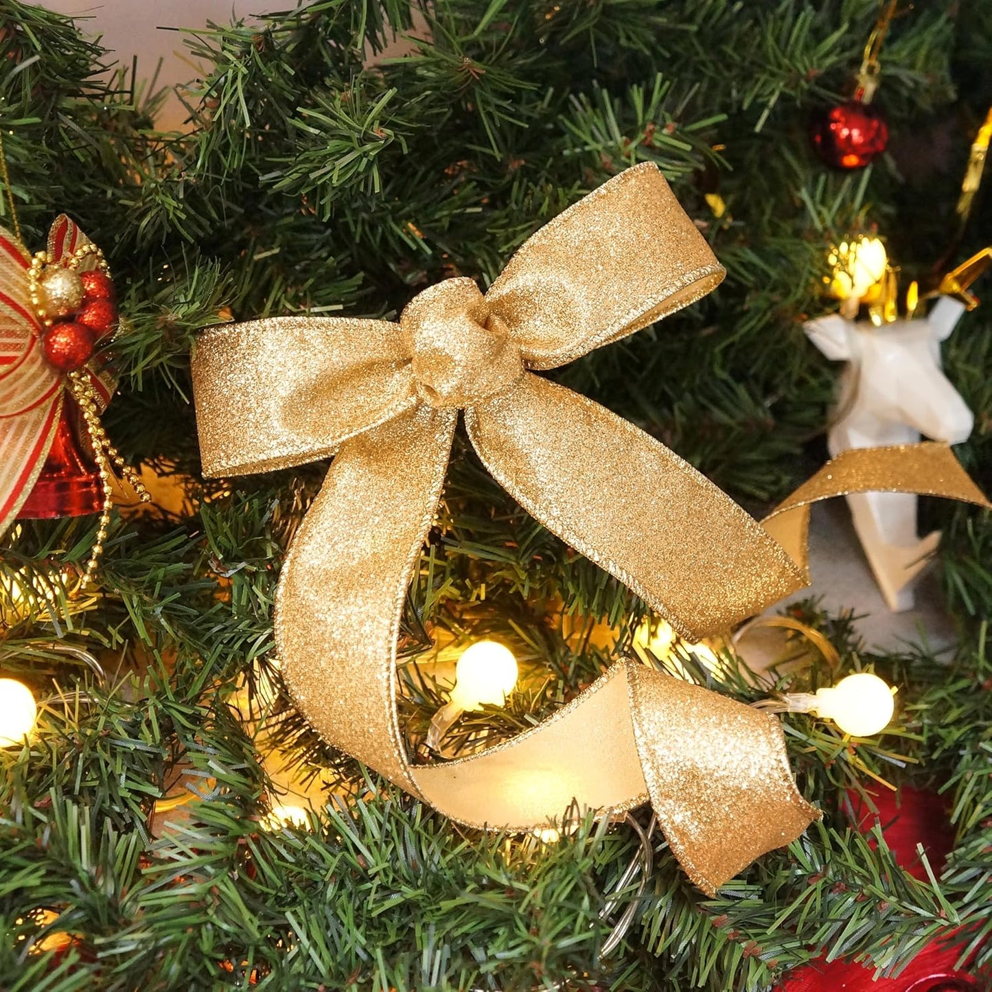 CT CRAFT LLC Glitter Wired Ribbon 1.5" x 10 Yards Yellow Gold for Christmas Home Decor Bow Gift Wrapping DIY Crafts Wreath - Crafty Corner