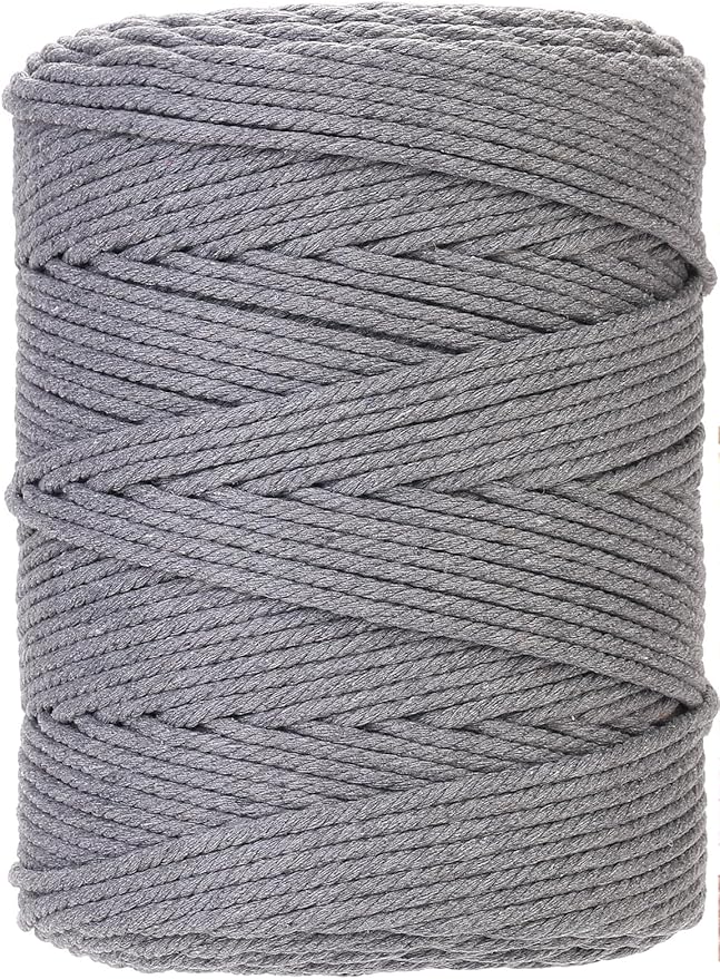 GOHOHOF Macrame Cord 4mm x 328yards Natural Macrame Cotton Rope Colored Macrame Rope Soft Cotton Cord Macrame Supplies Craft Rope Macrame Yarn for Plant Hanger Wall Hanger Dreamcatcher(Dark Grey)