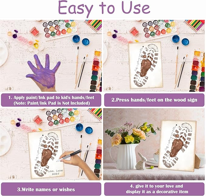 Daddy I'm Following In Your Footsteps Footprint Keepsake Making Sign with Stand 9x12", Fathers Day Crafts for Classroom Family Activities, Fathers Day Birthday Gifts for Dad from Daughter Son Wife