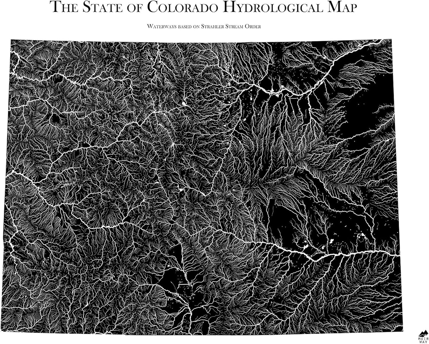 Muir Way Hydrological River Map of Colorado - Watershed Topographic Wall Art for Home, Office, or Travel Decor - Unframed Flat Paper Print, 24x30
