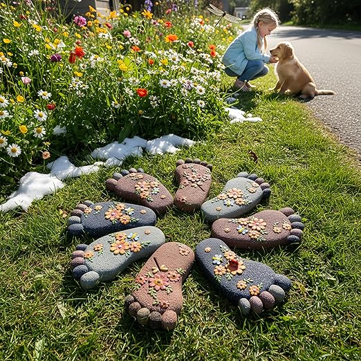 Outdoor Lawn Footprint Stepping Stones — Decorative Paving Stones Suitable for terraces, Vegetable Gardens, Gardens, or walkways, Home Decor Footprint Commemorative Stone Set (2 Pieces)