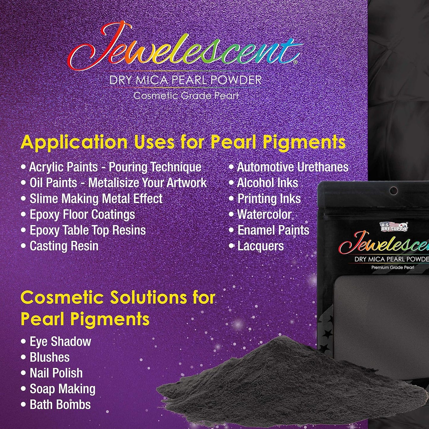 U.S. Art Supply Jewelescent Mica Pearl Pigment Powder Kit, 12 Deluxe Colors, 3.5 oz (100g) Pouches - Cosmetic Grade, Epoxy Resin Color Pigment, Mica Powder for Resin, Soap, Slime, Candle Dye, Art