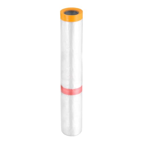 Pre Taped Masking Film 177.2" x32.8ft Double Adhesive Tape and Drape Painters Plastic Drop Cloth Film with Tape Plastic Sheeting for Automotive Painting Covering