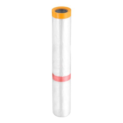 Pre Taped Masking Film 177.2" x32.8ft Double Adhesive Tape and Drape Painters Plastic Drop Cloth Film with Tape Plastic Sheeting for Automotive Painting Covering