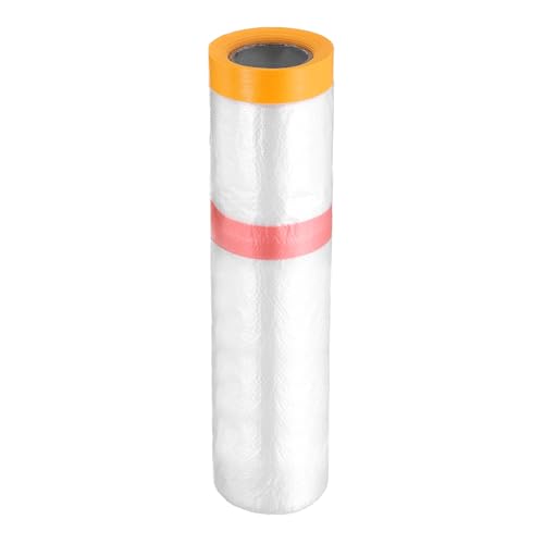 Pre Taped Masking Film 126" x32.8ft Double Adhesive Tape and Drape Painters Plastic Drop Cloth Film with Tape Plastic Sheeting for Automotive Painting Covering