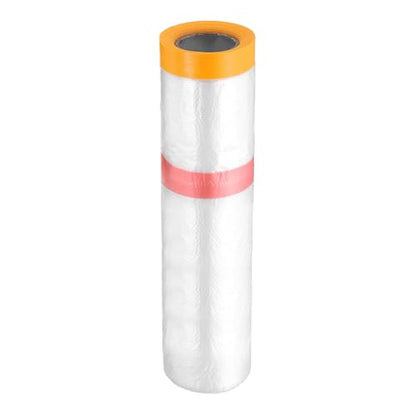 Pre Taped Masking Film 126" x32.8ft Double Adhesive Tape and Drape Painters Plastic Drop Cloth Film with Tape Plastic Sheeting for Automotive Painting Covering