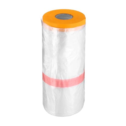 Pre Taped Masking Film 106.3" x65.6ft Double Adhesive Tape and Drape Painters Plastic Drop Cloth Film with Tape Plastic Sheeting for Automotive Painting Covering