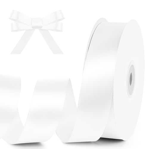 1" x 50 Yards White Satin Ribbon Crafts Gift Wrapping (150 Foot)