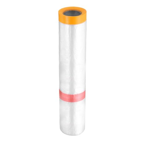 Pre Taped Masking Film 78.7" x32.8ft Double Adhesive Tape and Drape Painters Plastic Drop Cloth Film with Tape Plastic Sheeting for Automotive Painting Covering