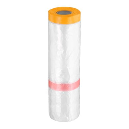 Pre Taped Masking Film 78.7" x65.6ft Double Adhesive Tape and Drape Painters Plastic Drop Cloth Film with Tape Plastic Sheeting for Automotive Painting Covering
