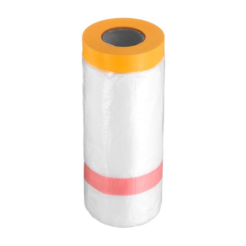 Pre Taped Masking Film 43.3" x65.6ft Double Adhesive Tape and Drape Painters Plastic Drop Cloth Film with Tape Plastic Sheeting for Automotive Painting Covering