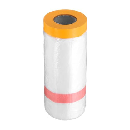 Pre Taped Masking Film 43.3" x65.6ft Double Adhesive Tape and Drape Painters Plastic Drop Cloth Film with Tape Plastic Sheeting for Automotive Painting Covering