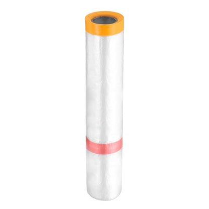 Pre Taped Masking Film 157.5" x32.8ft Double Adhesive Tape and Drape Painters Plastic Drop Cloth Film with Tape Plastic Sheeting for Automotive Painting Covering