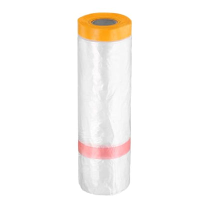 Pre Taped Masking Film 126" x65.6ft Double Adhesive Tape and Drape Painters Plastic Drop Cloth Film with Tape Plastic Sheeting for Automotive Painting Covering