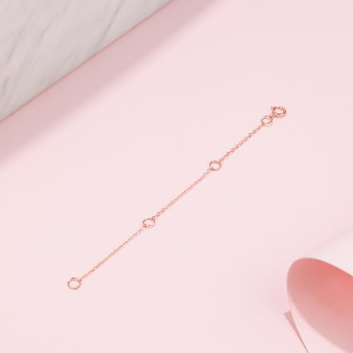 18K 750 Real Rose Gold Extender for Necklace Bracelet Anklet Extenders for Jewelry Gold Extension for Women Men Durable Adjustable Chain Accessories 3.54Inch