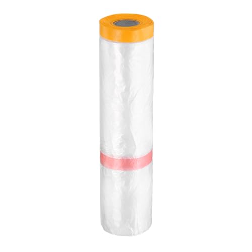 Pre Taped Masking Film 157.5" x65.6ft Double Adhesive Tape and Drape Painters Plastic Drop Cloth Film with Tape Plastic Sheeting for Automotive Painting Covering