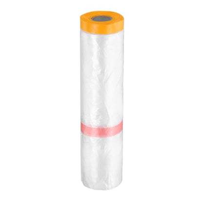 Pre Taped Masking Film 157.5" x65.6ft Double Adhesive Tape and Drape Painters Plastic Drop Cloth Film with Tape Plastic Sheeting for Automotive Painting Covering