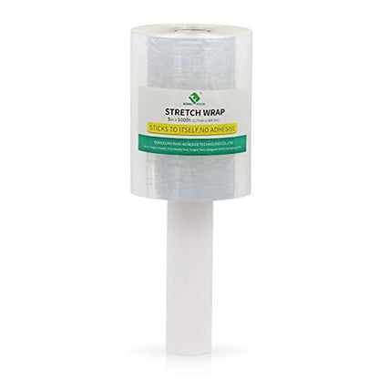 1 Pack Industrial Mini Clear Stretch Wrap with Handle 5" 1000ft 80 Gauge for Pallet Wrap (420 Sq Ft)
