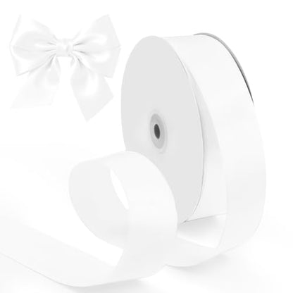 1-1/2 Inch 100 Yards Satin Ribbon White, Solid Color Fabric Ribbon for Gift Wrapping, Wedding, Polyester Gift Ribbon for Birthday Party Decoration, Craft, Hair, Floral, Sewing (300 Foot)