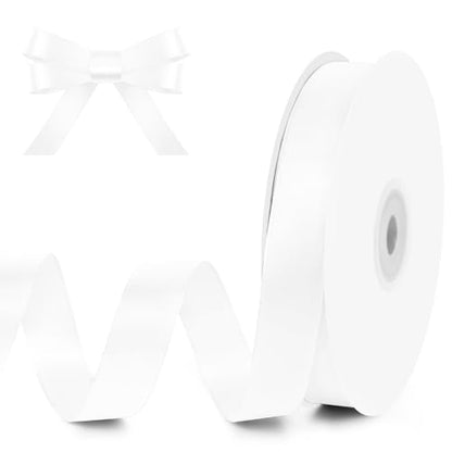 5 8" x 50 Yards White Satin Ribbon Crafts Gift Wrapping (150 Foot)