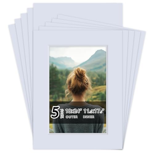 5Pack Acid Free 18x24 White Picture Mats Board Kit for 12x18