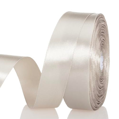 1 Inch Linen Beige Solid Satin Ribbon for Gift Wrapping