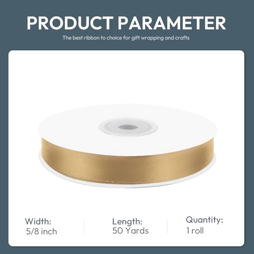 5 8" x 50 Yards Champagne Gold Satin Ribbon Crafts Gift Wrapping
