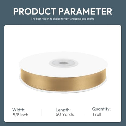 5 8" x 50 Yards Champagne Gold Satin Ribbon Crafts Gift Wrapping