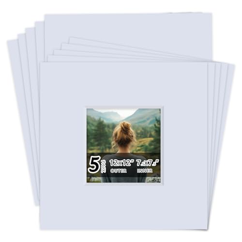 5 Pack Acid Free 12x12 White Picture Mats Board Kit for 8x8