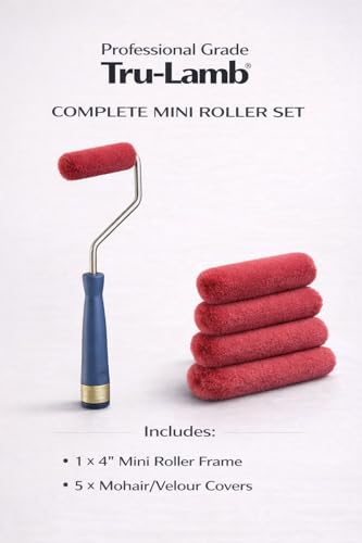 Premium 4 Inch Mohair Mini Paint Roller 6pc Set. 4" Mini Roller Frame + 5 Pack