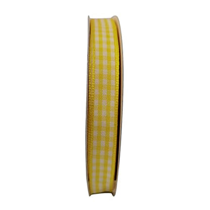 Yellow and White Gingham Plaid Checked Ribbon 25 Yards Per Roll Checkerd Craft 100% Polyester