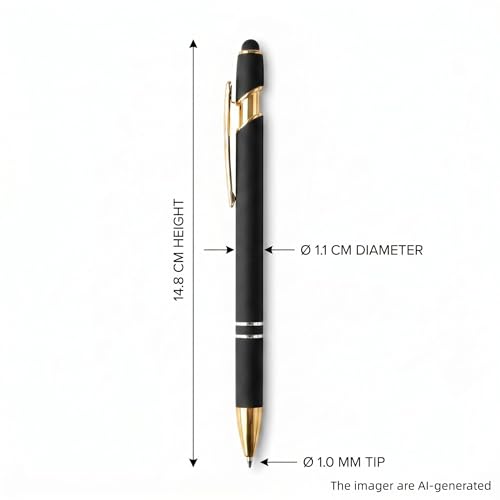2 in 1 Black Ink Metal Stylus Pen with Stylus Tips (12 Count)